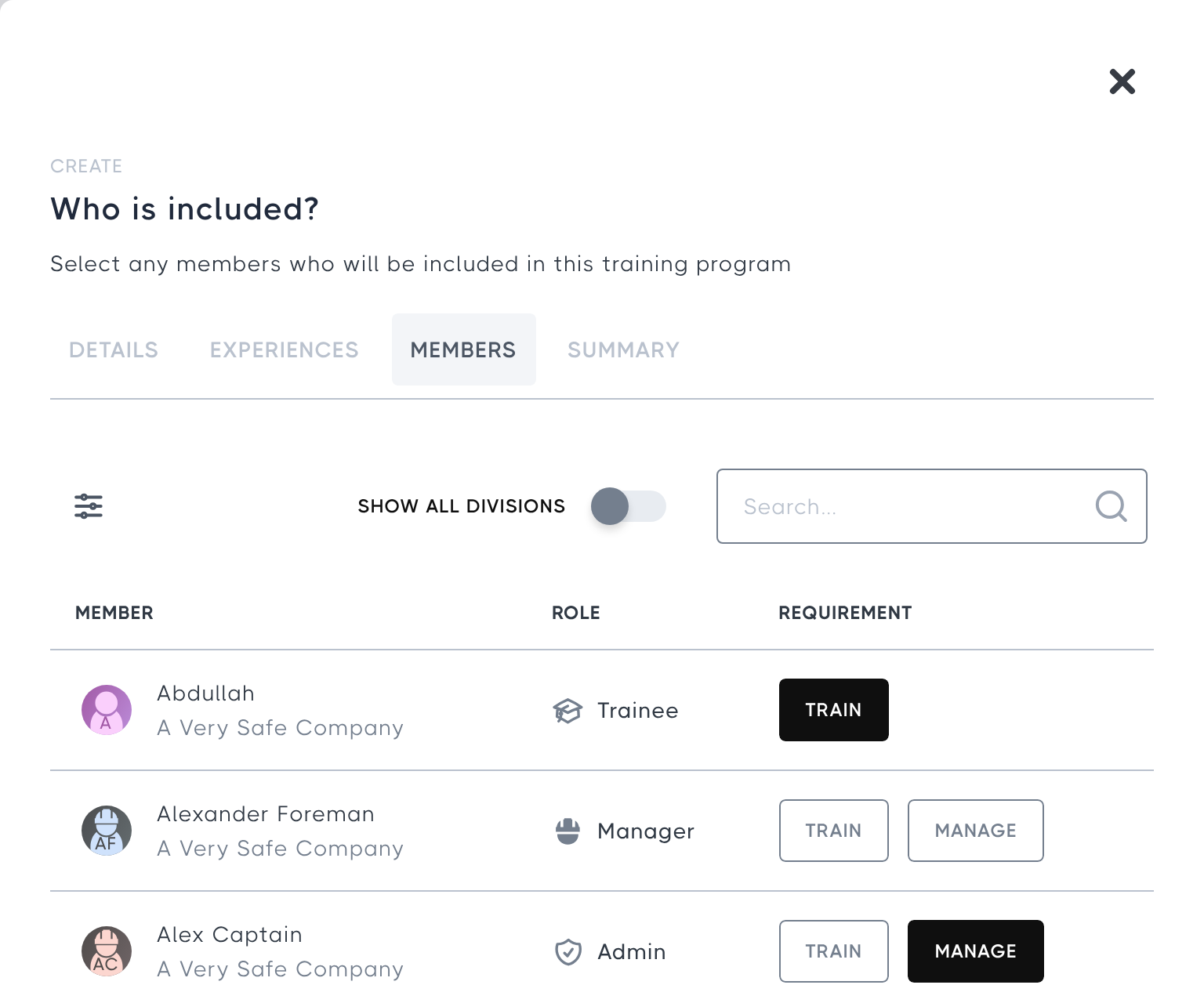 Step 3: choosing trainees and managers