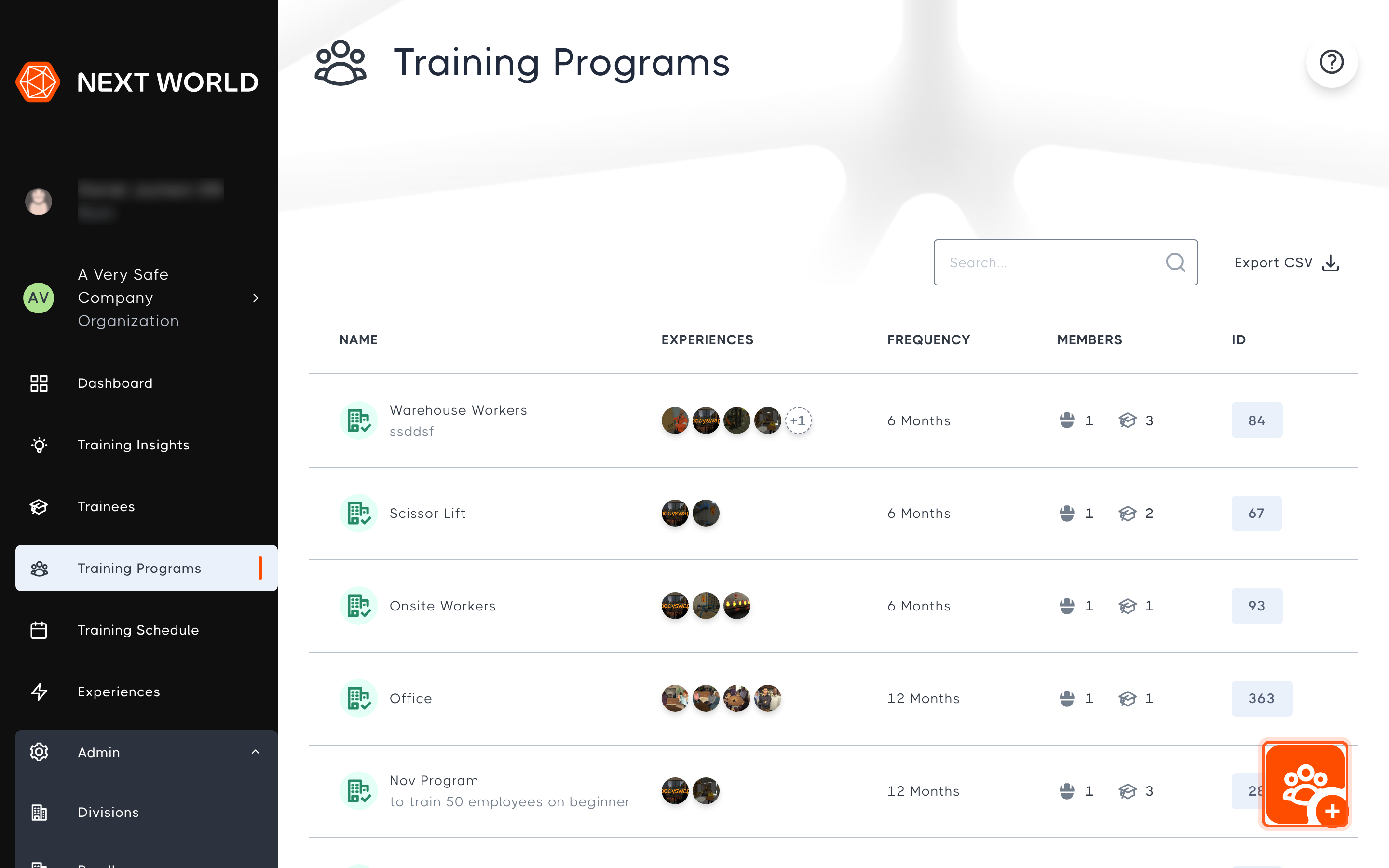 The Training Programs page